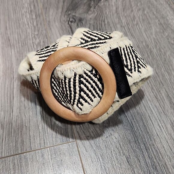Natural Chevron Wide Wooden Buckle Belt - Picture 1 of 4